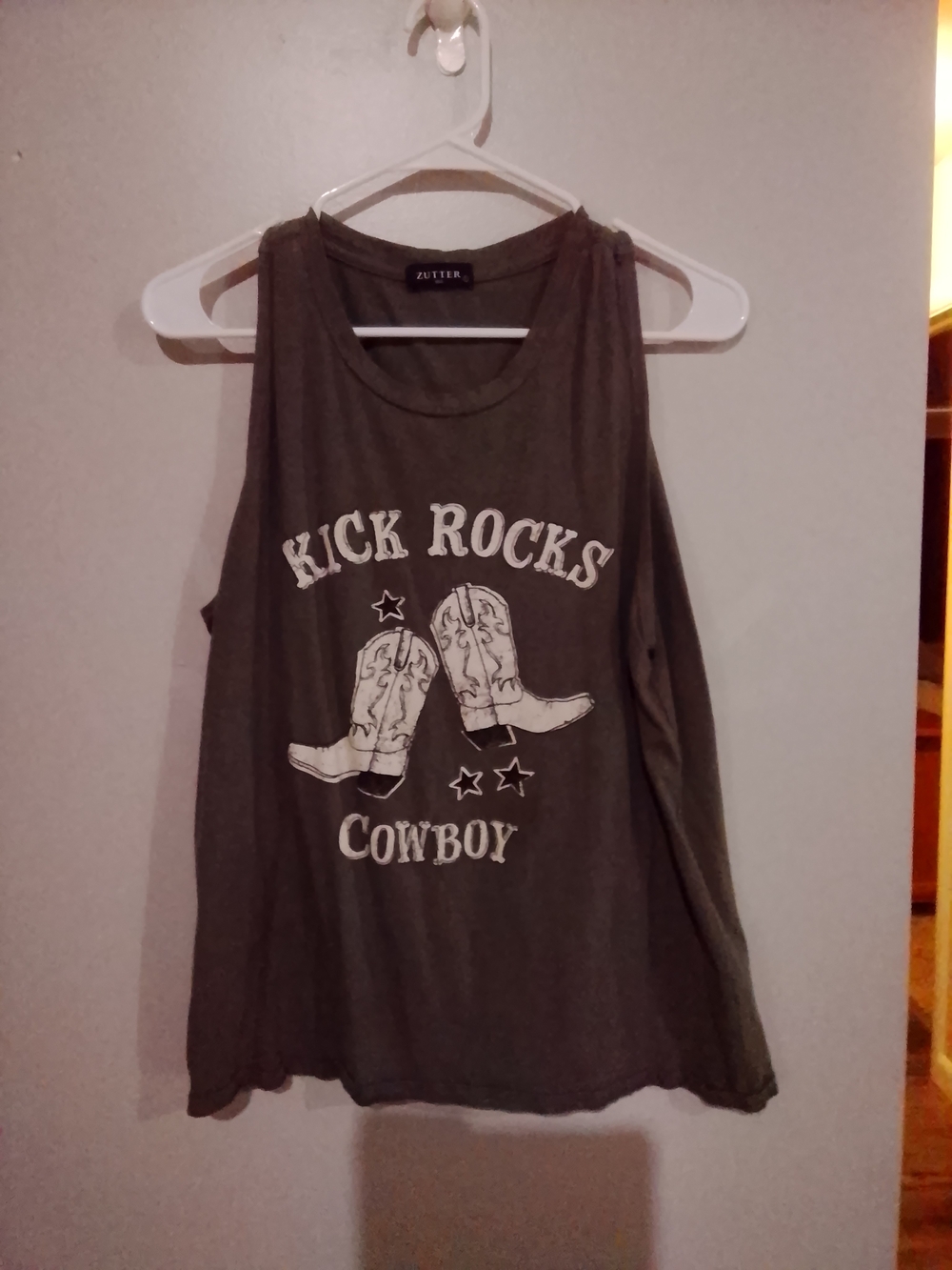 Zutter Olive Green 'Kick Rocks Cowboy' Graphic Tank